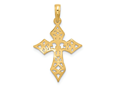 14k Yellow Gold Textured Fancy Cross and Fleur-De-Lis Charm