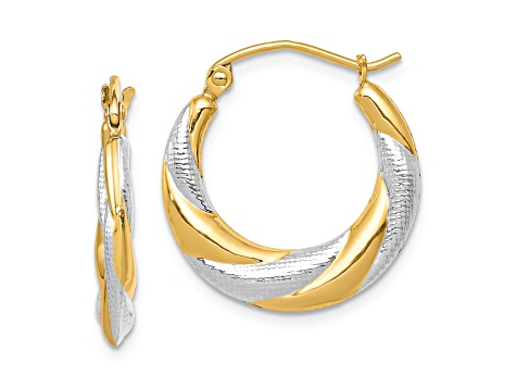 10k Yellow Gold and Rhodium Over 10k yellow Gold 13/16" Twisted Hoop Earrings