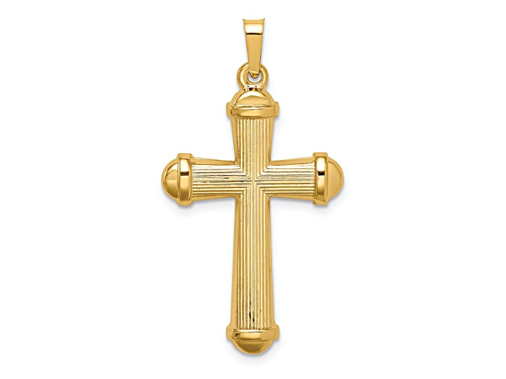 14k Yellow Gold Polished and Textured Cross Pendant