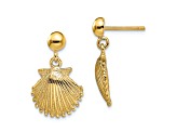 14k Yellow Gold Textured Scallop Shell Dangle Earrings