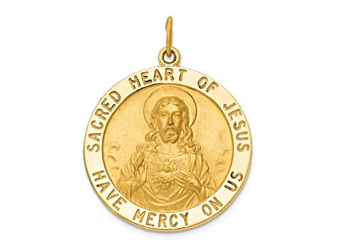 14K Yellow Gold Sacred Heart of Jesus Medal Pendant