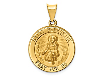 Picture of 14K Yellow Gold Polished and Satin St Peregrine Medal Hollow Pendant