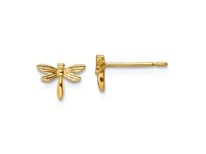 14k Yellow Gold Children's Textured Dragonfly Stud Earrings