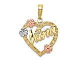 10K Yellow Gold, 10K White Gold and 10K Rose Gold Textured Nana in Heart with Flowers Pendant