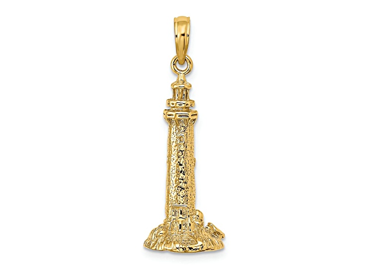 14k Yellow Gold 3D Textured Fenwick Island Lighthouse, De Charm