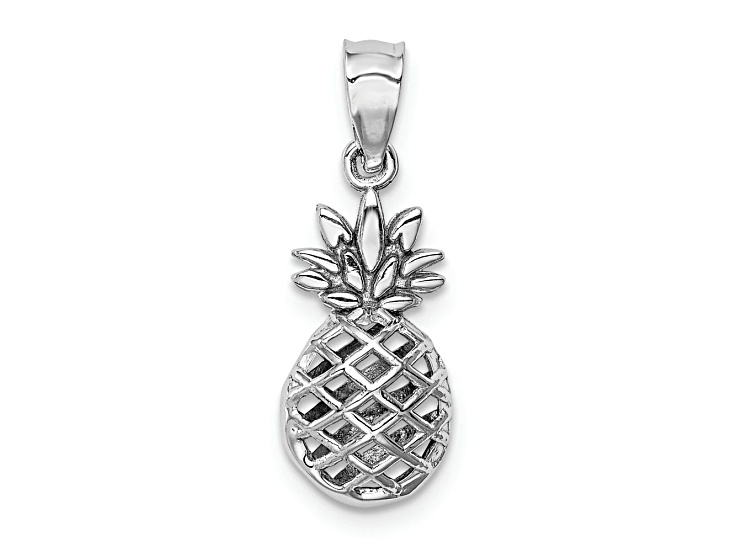 Rhodium Over 14k White Gold Polished and Textured 3D Pineapple Pendant