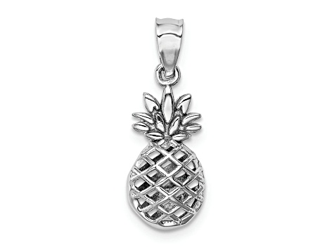 Rhodium Over 14k White Gold Polished and Textured 3D Pineapple Pendant