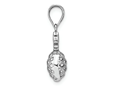 Rhodium Over 14k White Gold Polished and Textured 3D Pineapple Pendant