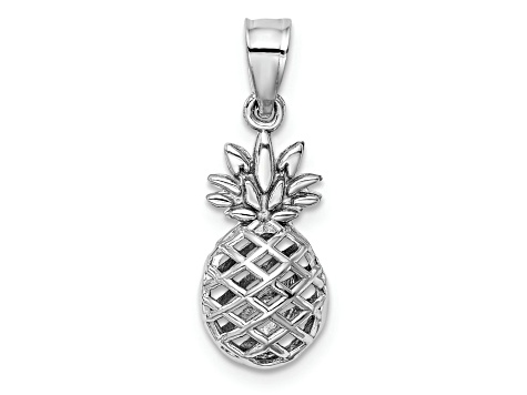 Rhodium Over 14k White Gold Polished and Textured 3D Pineapple Pendant