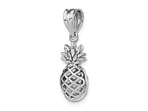 Rhodium Over 14k White Gold Polished and Textured 3D Pineapple Pendant