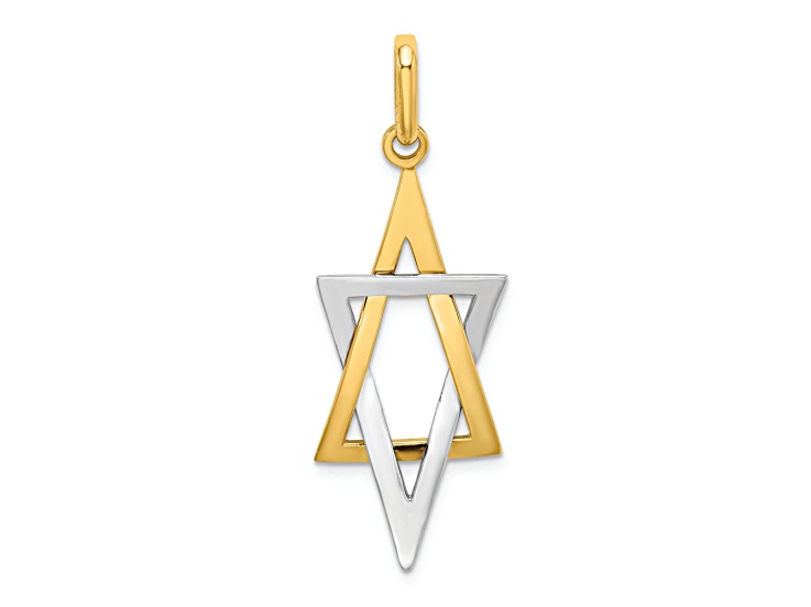 14K Two-tone Gold Elongated Jewish Star of David Charm