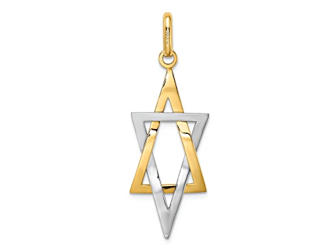 14K Two-tone Gold  Elongated Jewish Star of David Charm