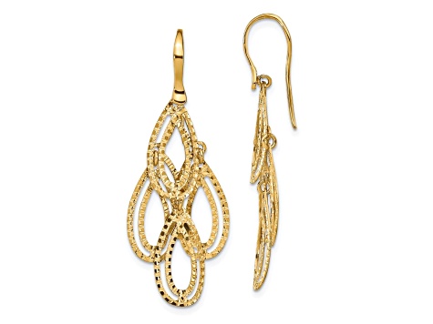 14K Yellow Gold Polished Diamond-cut Dangle Earrings