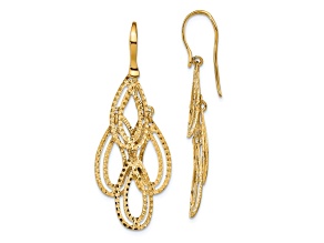 14K Yellow Gold Polished Diamond-cut Dangle Earrings