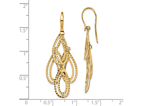 14K Yellow Gold Polished Diamond-cut Dangle Earrings