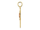 14K Two-tone Gold  Textured Cross with Flower Charm