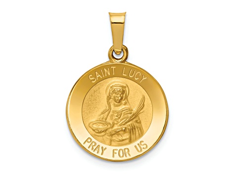 14K Yellow Gold Polished and Satin St Lucy Medal Hollow Pendant