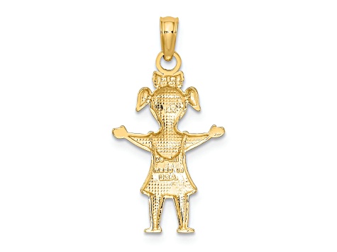 14k Yellow Gold Solid Polished Girl with Pig-Tails Pendant