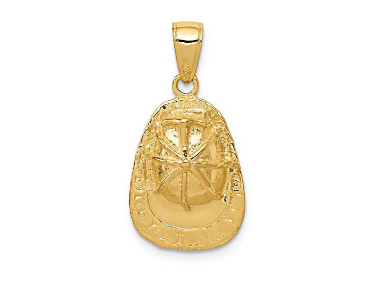 14k Yellow Gold 3D Textured Firefighter Hat Pendant