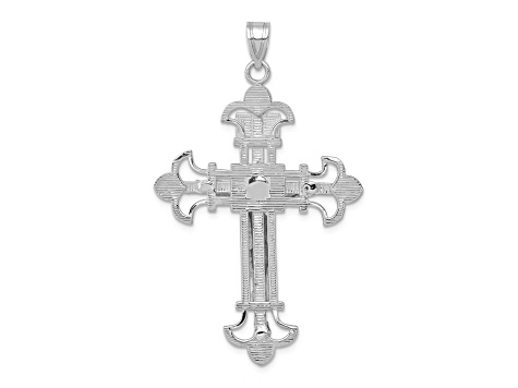 Rhodium Over 14k White Gold Textured INRI Crucifix Pendant