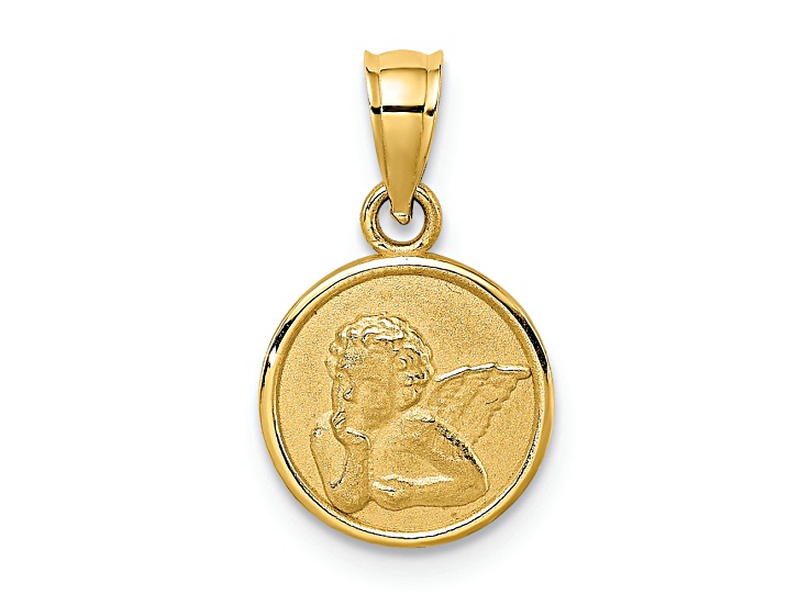 14k Yellow Gold Satin Angel Coin Charm