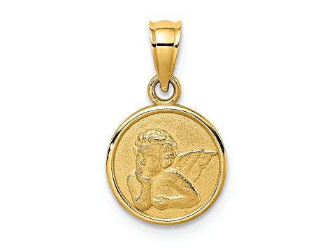 14k Yellow Gold Satin Angel Coin Charm