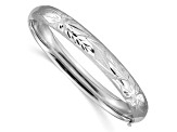 Rhodium Over 14k White Gold 8mm Brushed and Diamond-Cut Florentine Hinged Bangle