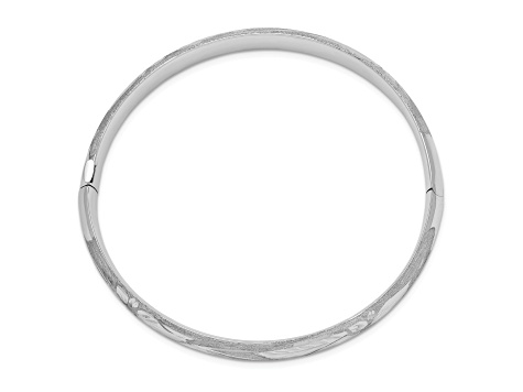 Rhodium Over 14k White Gold 8mm Brushed and Diamond-Cut Florentine Hinged Bangle