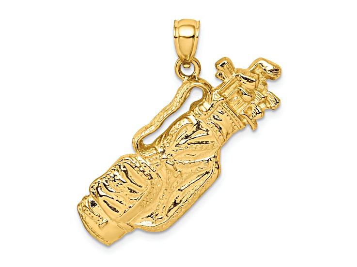 14k Yellow Gold 2D Textured Golf Bag and Clubs Charm
