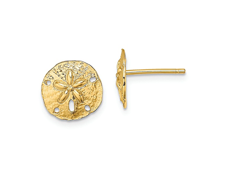 10k Yellow Gold Polished and Textured Mini Sand Dollar Stud Earrings