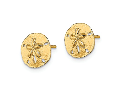 10k Yellow Gold Polished and Textured Mini Sand Dollar Stud Earrings