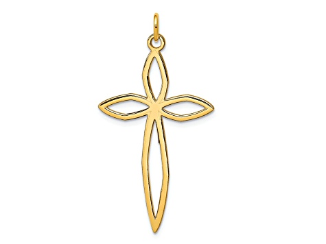 14k Yellow Gold Lasered Passion Cross Pendant