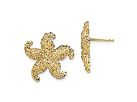 14k Yellow Gold Textured Puffed Starfish Stud Earrings