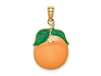 Picture of 14k Yellow Gold Enameled Orange with Stem and Leaf Charm