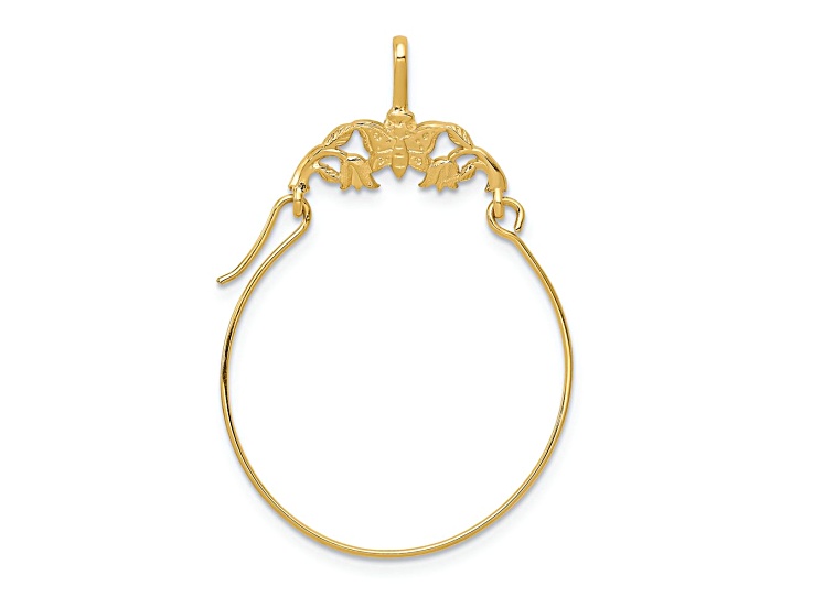 14K Yellow Gold Polished Butterflies Charm Holder