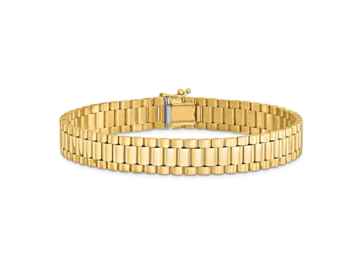 14K Yellow Gold Men's Satin and Polished 8-inch Link Bracelet