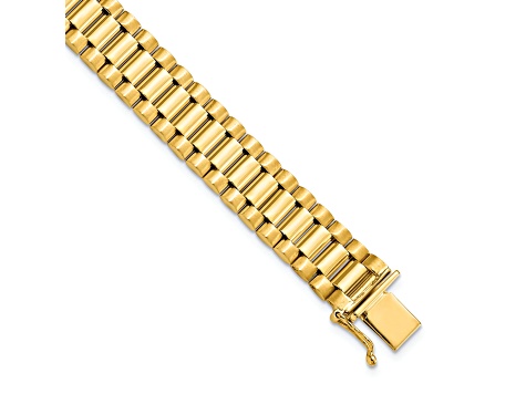 14K Yellow Gold Men's Satin and Polished 8-inch Link Bracelet