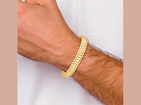 14K Yellow Gold Men's Satin and Polished 8-inch Link Bracelet