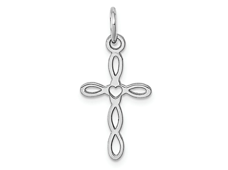 Rhodium Over 14k White Gold Loop with Center Heart Cross Pendant