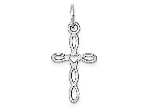 Rhodium Over 14k White Gold Loop with Center Heart Cross Pendant