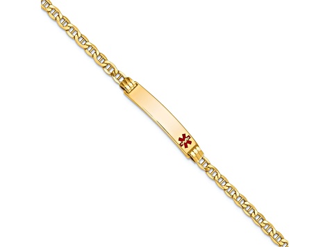 14k Yellow Gold Medical Red Enamel Mariner Link ID Bracelet