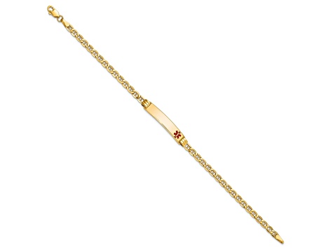 14k Yellow Gold Medical Red Enamel Mariner Link ID Bracelet