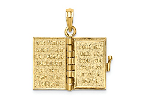 14k Yellow Gold 3D Lords Prayer Hinged Bible Pendant