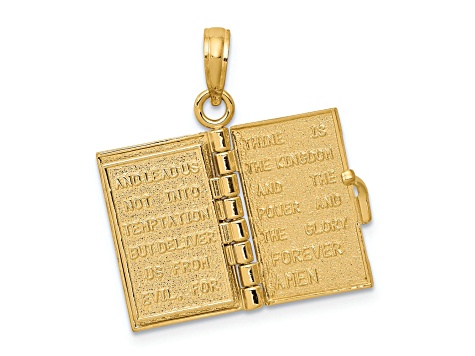 14k Yellow Gold 3D Lords Prayer Hinged Bible Pendant