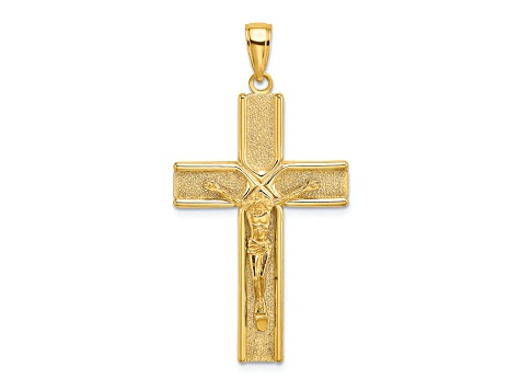 14k Yellow Gold with Satin Finish Crucifix Charm