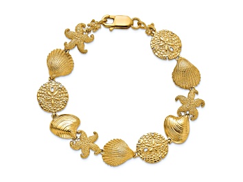 Picture of 14k Yellow Gold Textured Starfish, Shell and Clam Link Bracelet