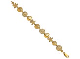 14k Yellow Gold Textured Starfish, Shell and Clam Link Bracelet