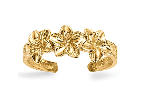 14K Yellow Gold Polished Flowers Toe Ring