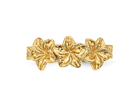14K Yellow Gold Polished Flowers Toe Ring