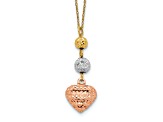 14K Tri-color Ropa Diamond Cut Beads and Heart with 2-inch Extension Necklace